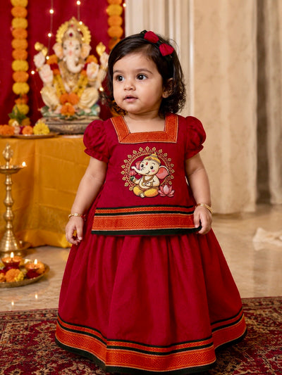 Classic Khan Parkar Polka Pink - With Bappa Embroidery Print