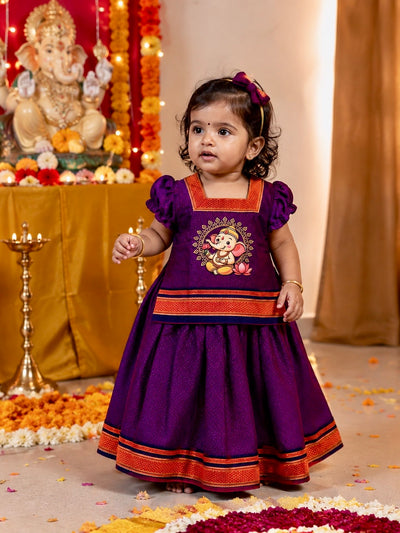 Classic Khan Parkar Polka Purple - With Bappa Embroidery Print