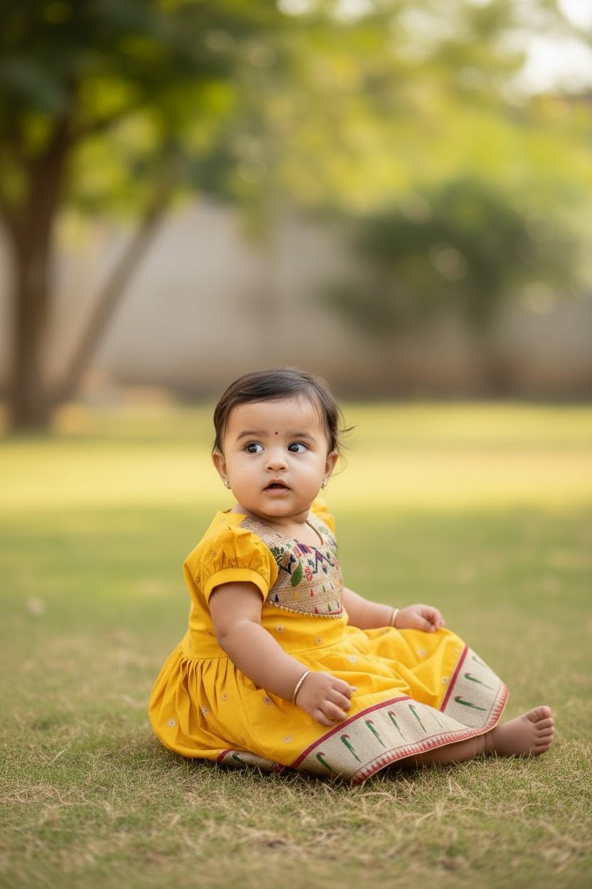 Heritage Paithni Silk Frock- Yellow