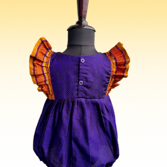 Royal Blue Ethnic Baby Romper with zari frills