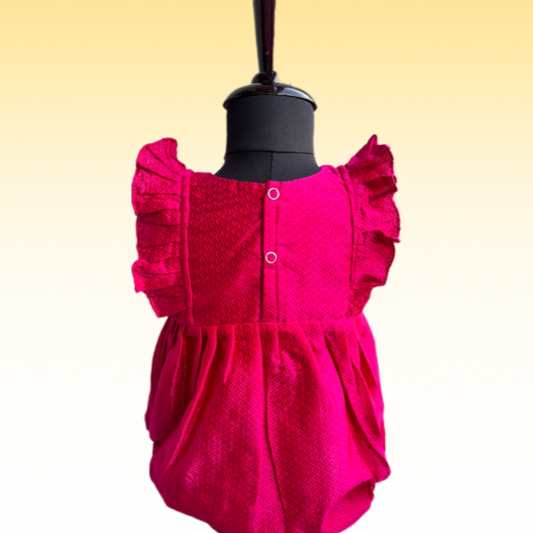 Magenta Pink Ethnic Baby Romper with plain frills