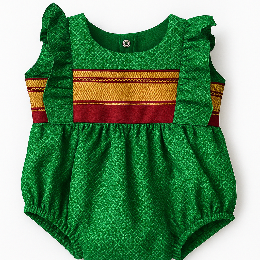 Dark Green Ethnic Baby Romper for Girls – Traditional Festive Outfit, Cotton Silk