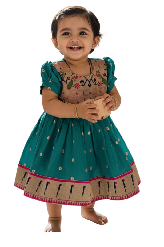 Heritage Paithni Silk Frock- Peacock Green