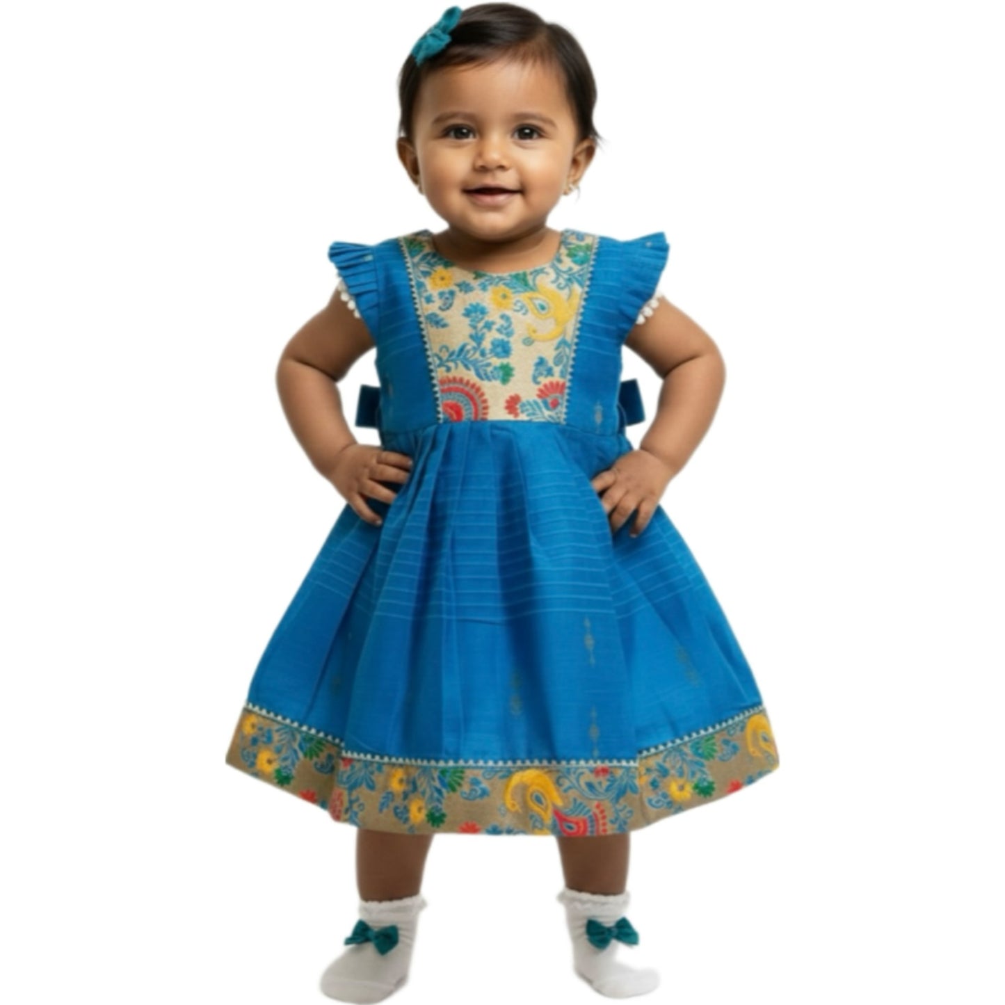 Pure Cotton Paithni Frock - Chintamani Blue