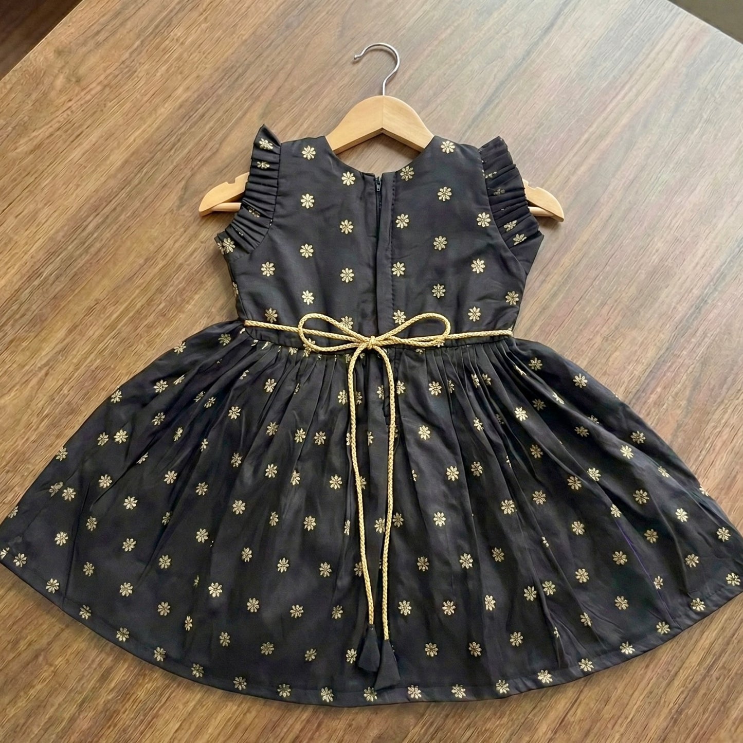 Star Butti Silk Frock - Black