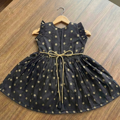 Star Butti Silk Frock - Black