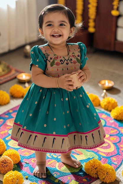 Heritage Paithni Silk Frock- Peacock Green
