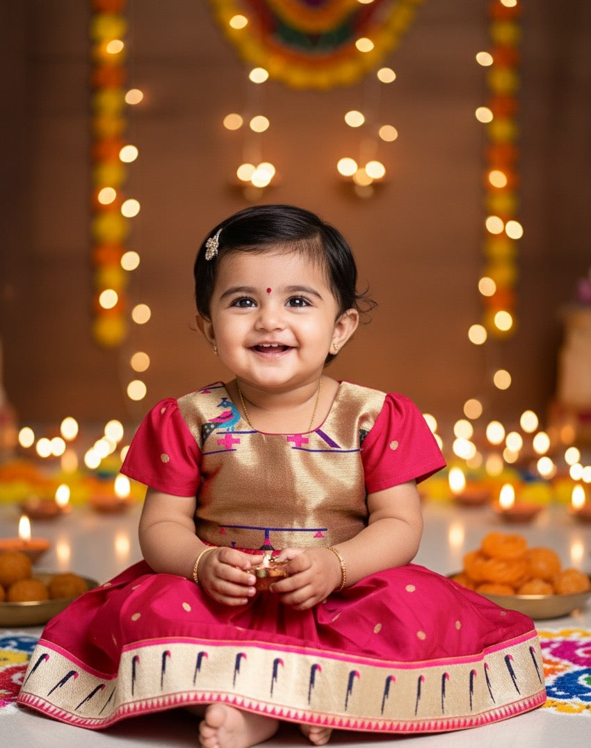 Pink Butti Paithni Frock