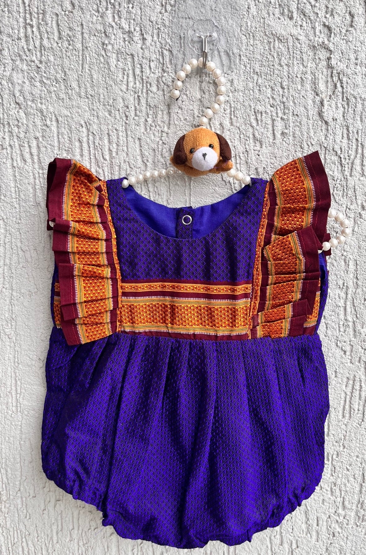 Royal Blue Ethnic Baby Romper with zari frills