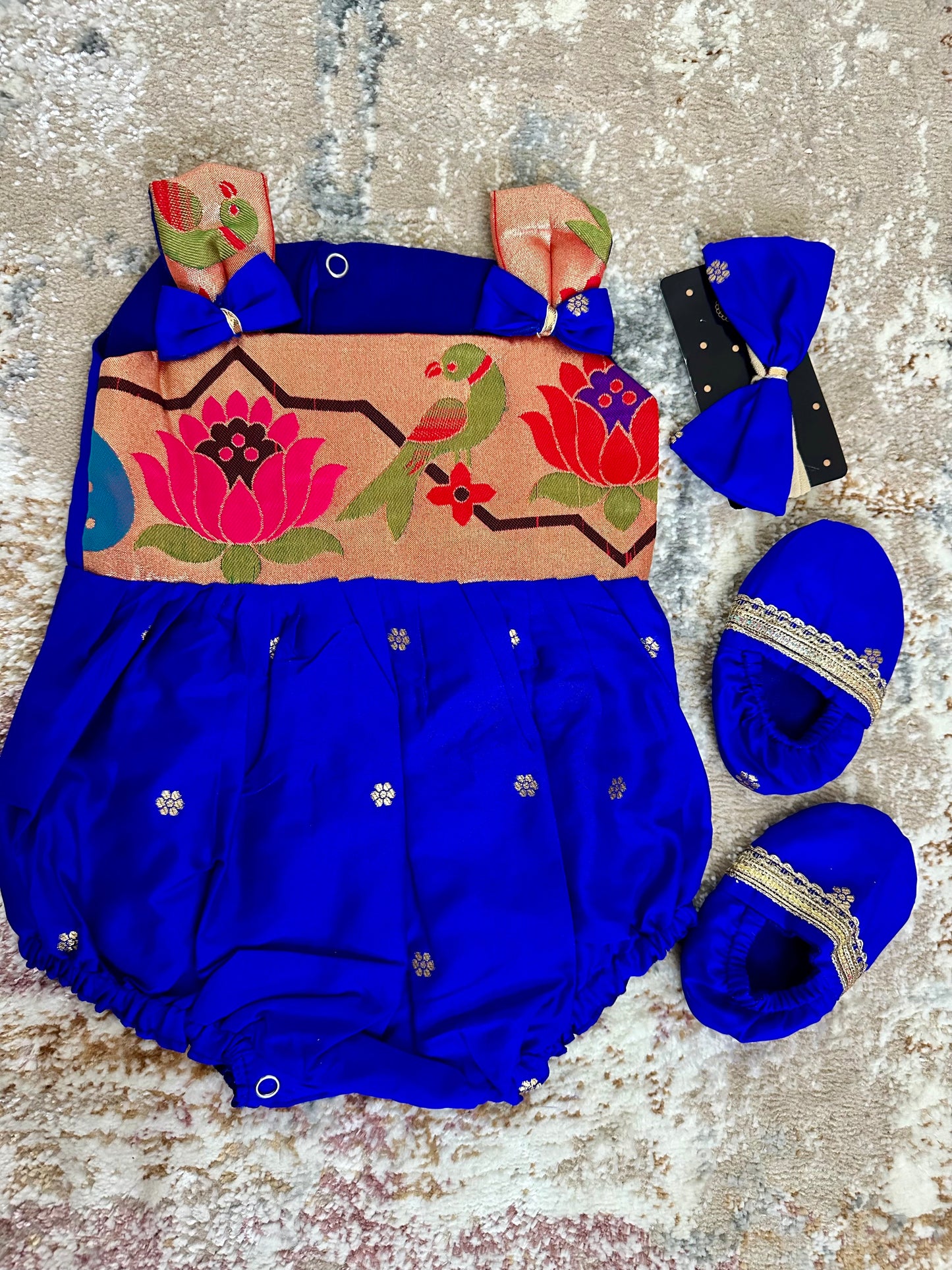 Lotus Soft Silk Ethnic Romper Set - Royal Blue