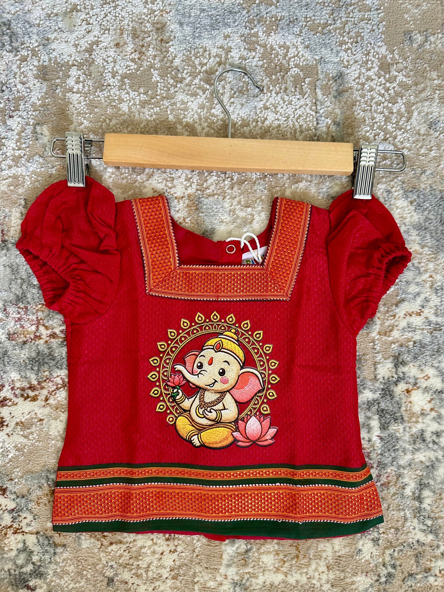 Classic Khan Parkar Polka Pink - With Bappa Embroidery Print