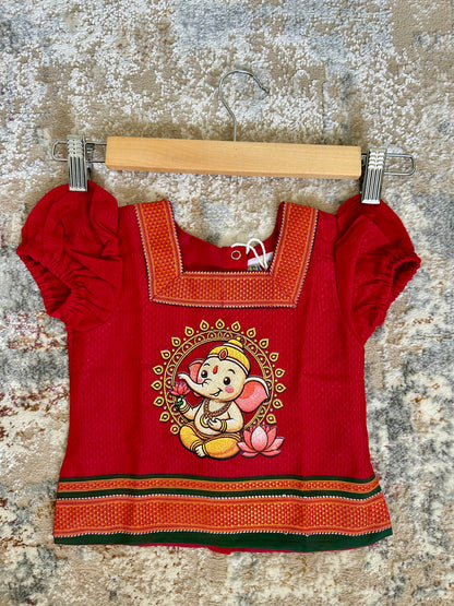 Classic Khan Parkar Polka Pink - With Bappa Embroidery Print