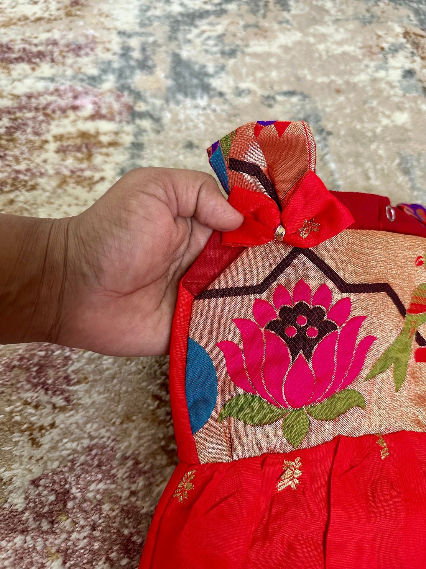 Lotus Soft Silk Ethnic Romper Set - Tomato Red