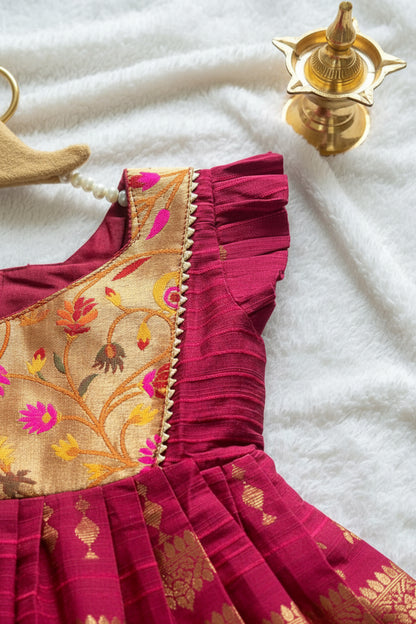 Pure Cotton Paithni Frock - Pink Wine Colour