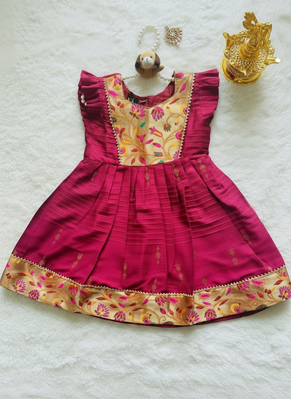 Pure Cotton Paithni Frock - Pink Wine Colour