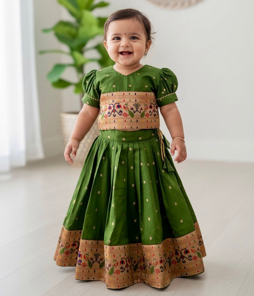 Mor Paithni Silk Lehnga(Mehandi Green)