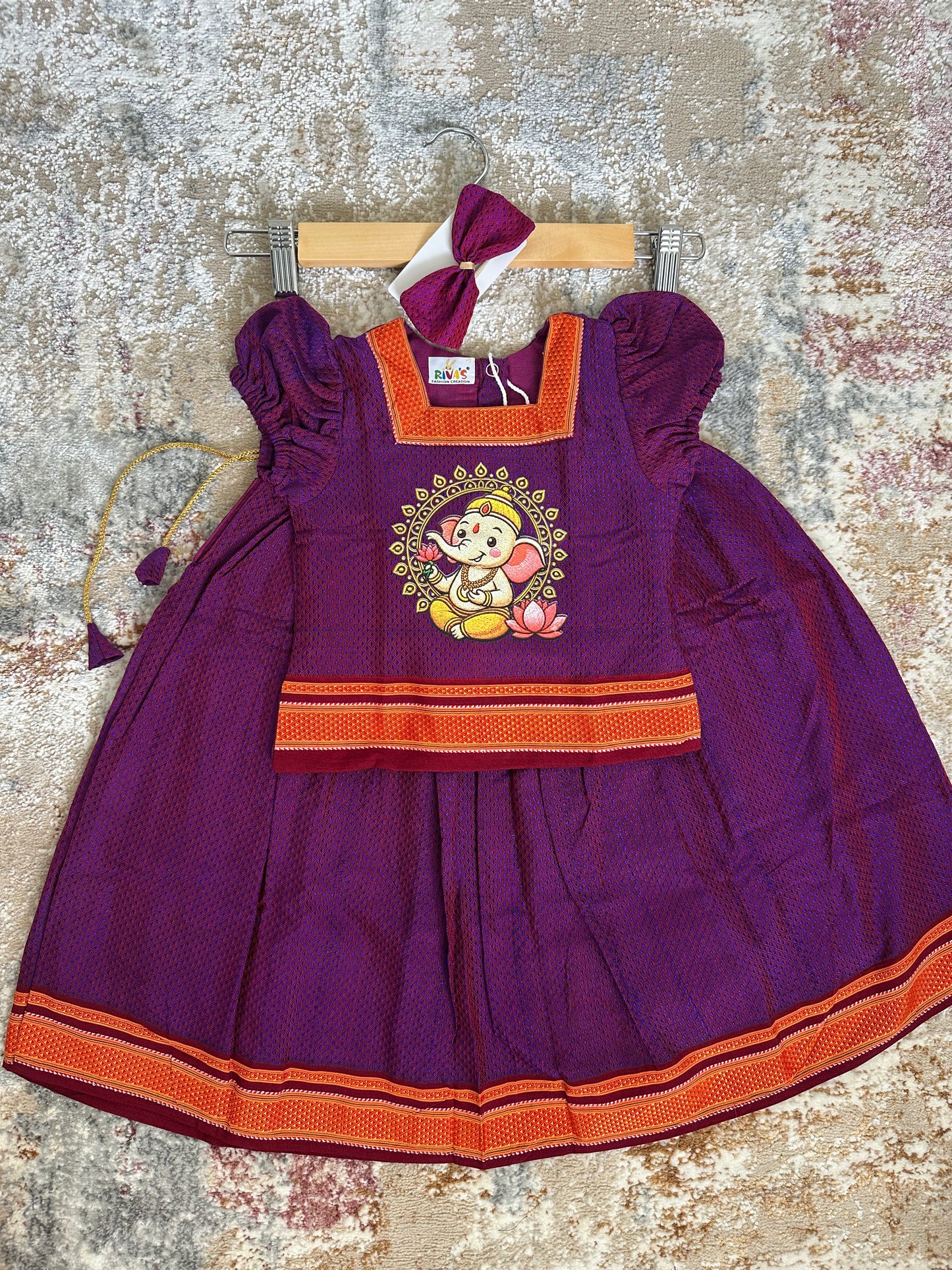 Classic Khan Parkar Polka Purple - With Bappa Embroidery Print