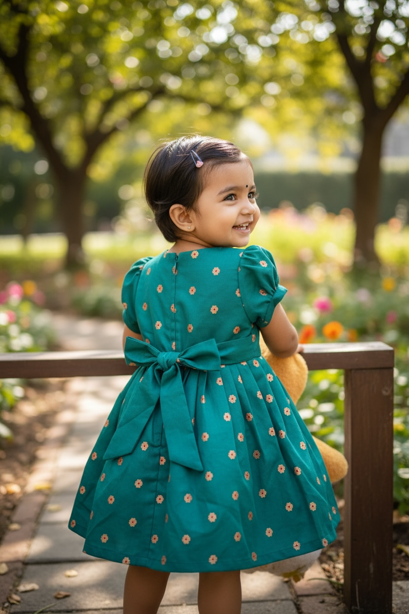 Heritage Paithni Silk Frock- Peacock Green