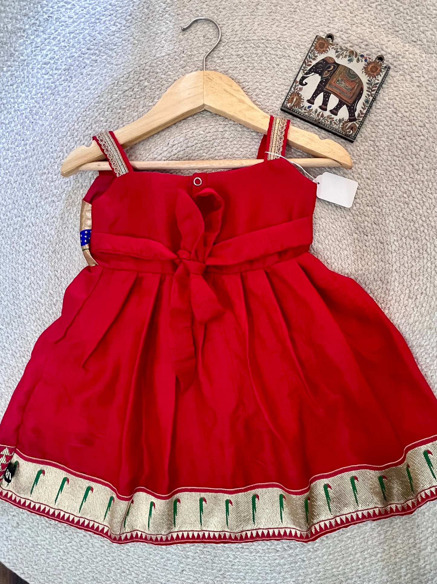 Vibrant Red Paithni Frock with Munia Border