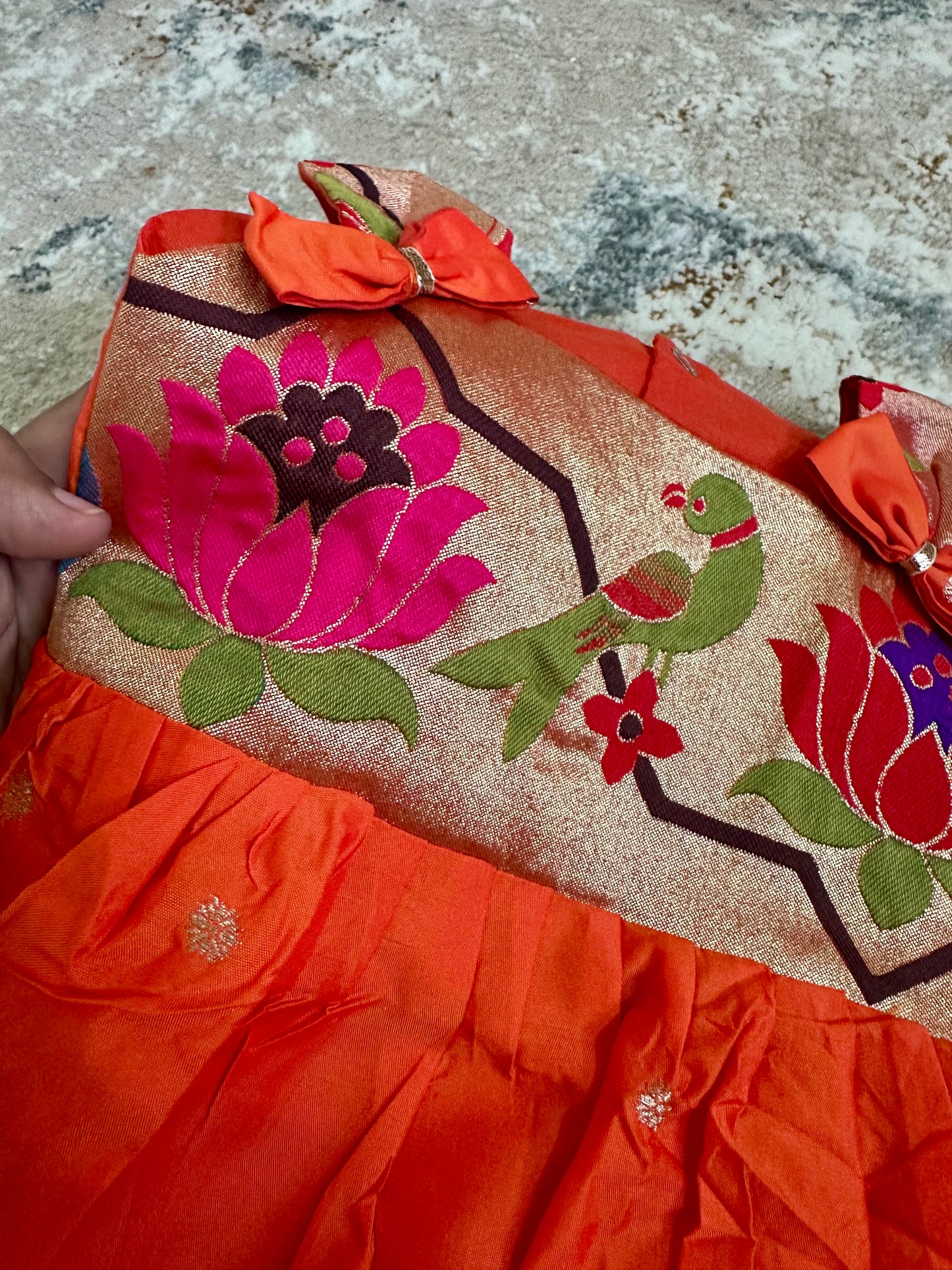 Lotus Soft Silk Ethnic Romper Set - Orange