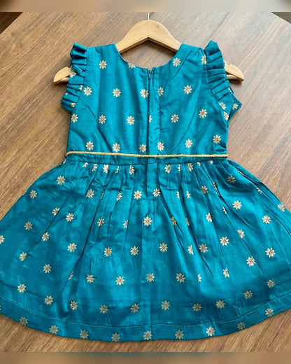 Star Butti Silk Frock - Peacock  Green