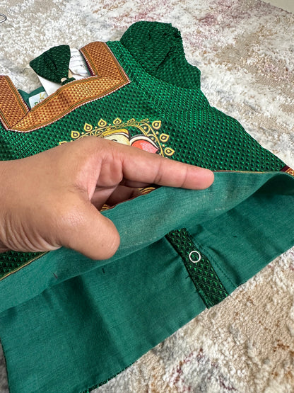 Classic Khan Parkar Polka Green - With Bappa Embroidery Print