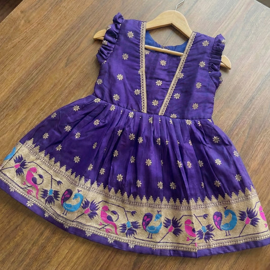 Star Butti Silk Frock - Dark Purple