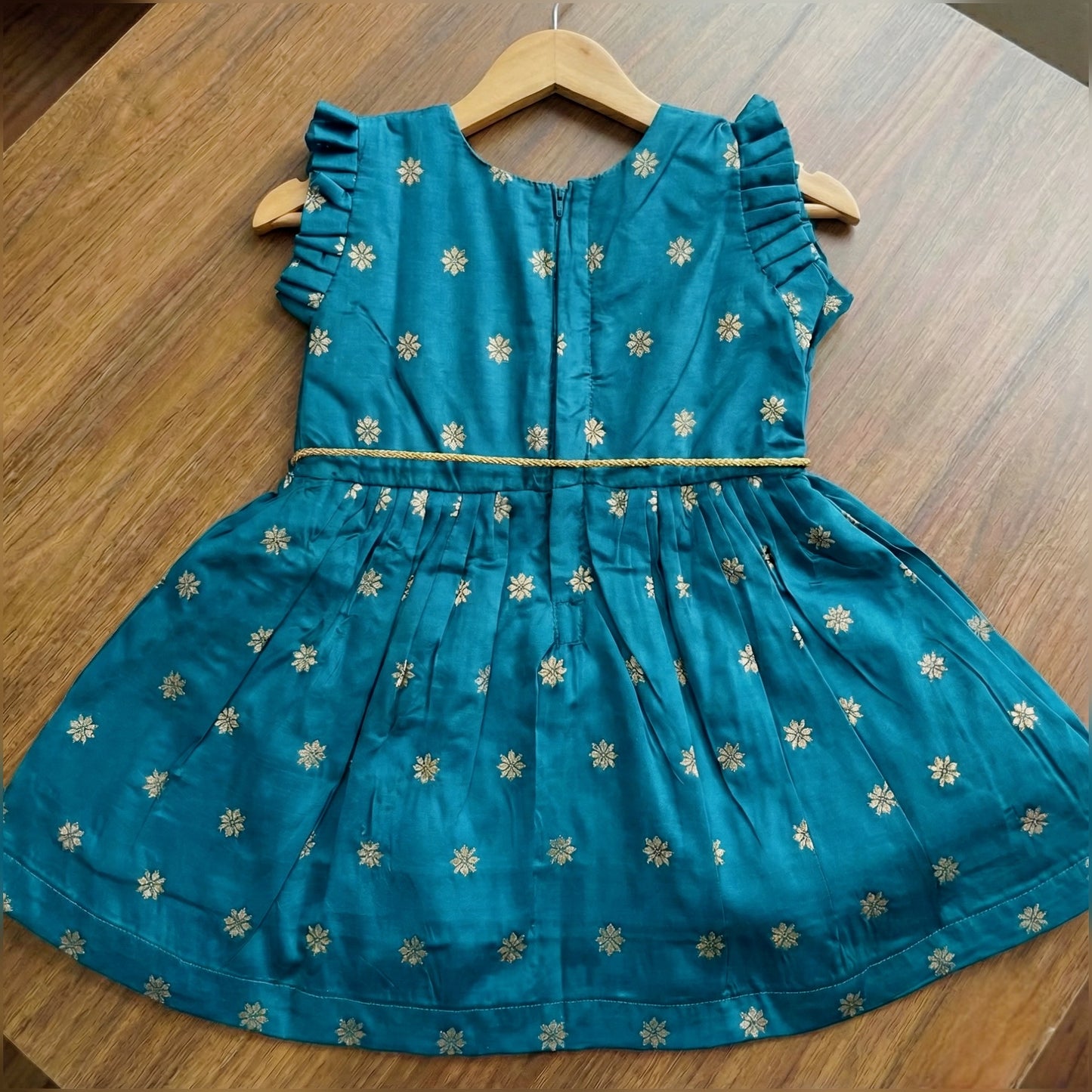 Star Butti Silk Frock - Peacock  Green