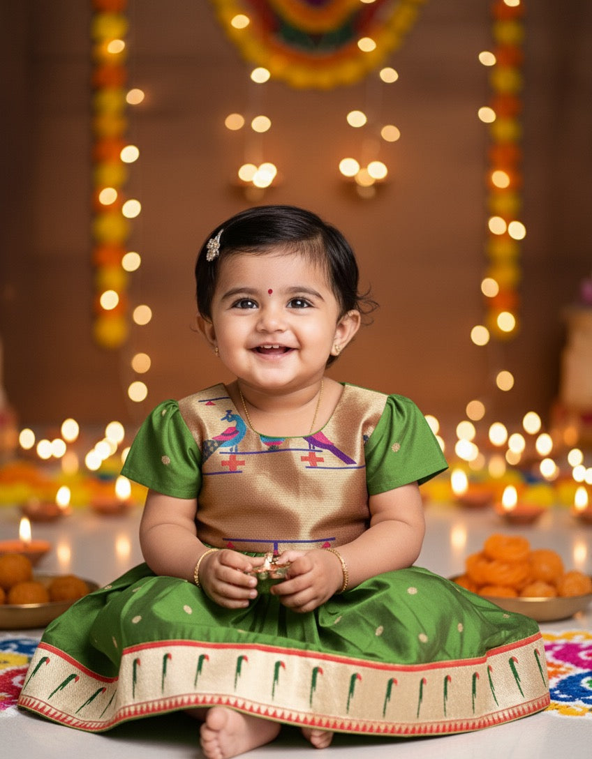 Mehandi Green Butti Paithni Frock