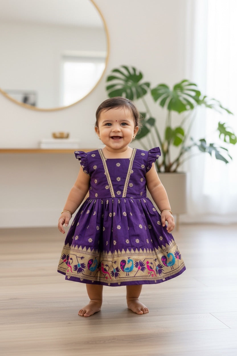 Star Butti Silk Frock - Dark Purple