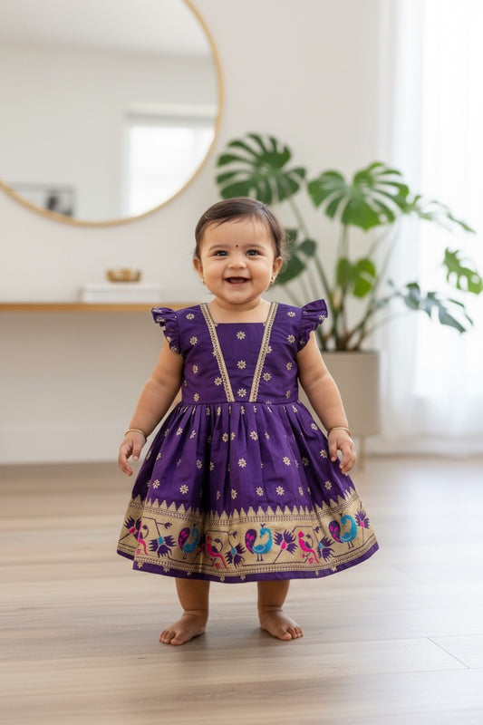 Star Butti Silk Frock - Dark Purple