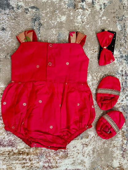 Lotus Soft Silk Ethnic Romper Set - Pink