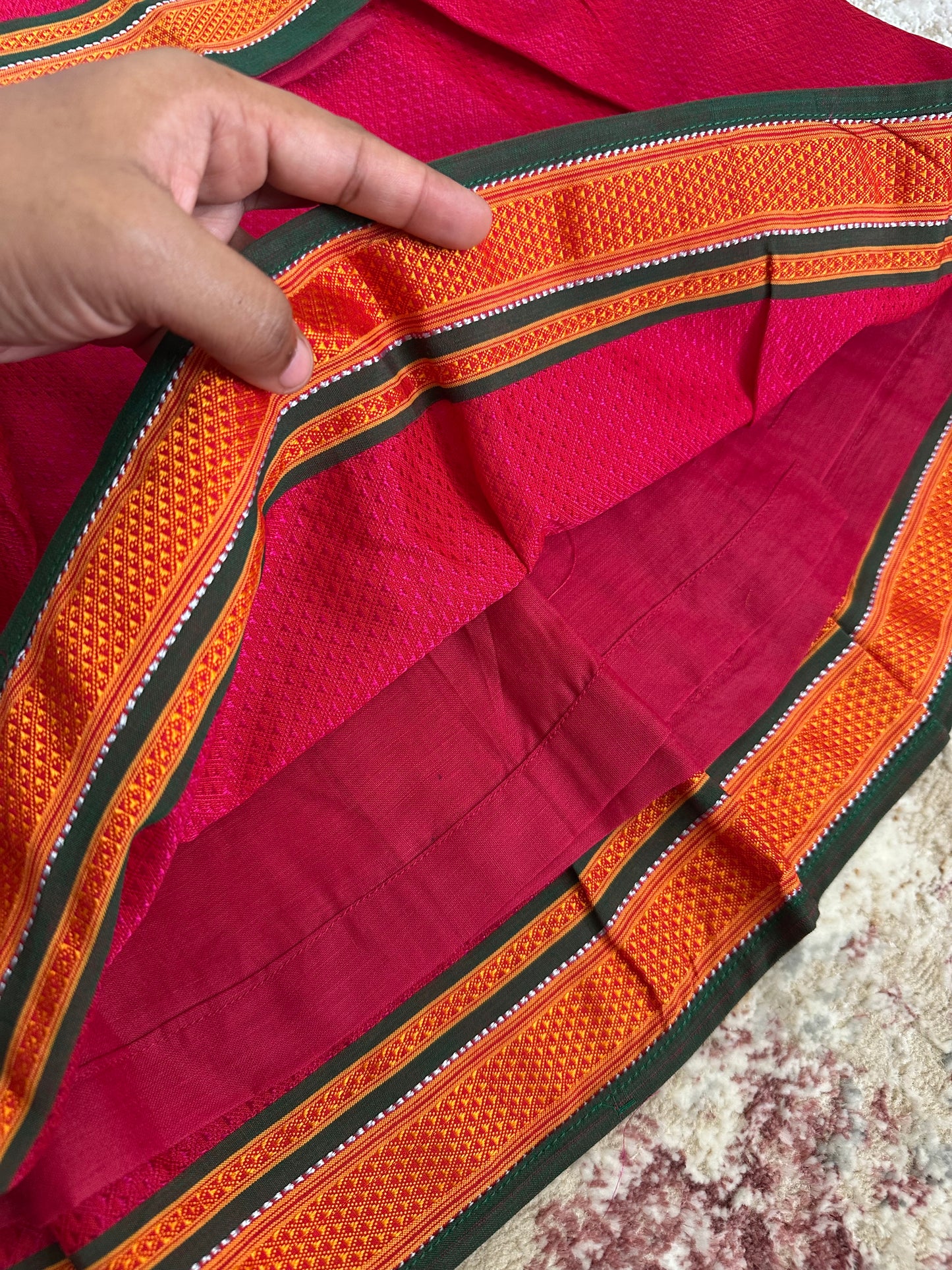 Classic Khan Parkar Polka Pink - With Bappa Embroidery Print