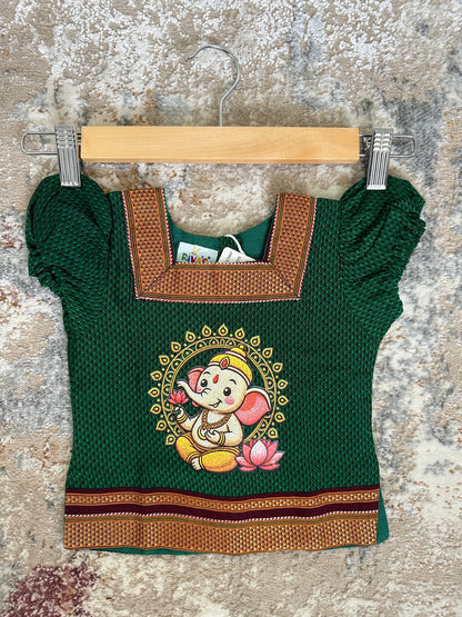Classic Khan Parkar Polka Green - With Bappa Embroidery Print