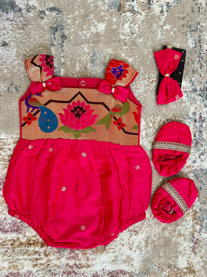 Lotus Soft Silk Ethnic Romper Set - Pink