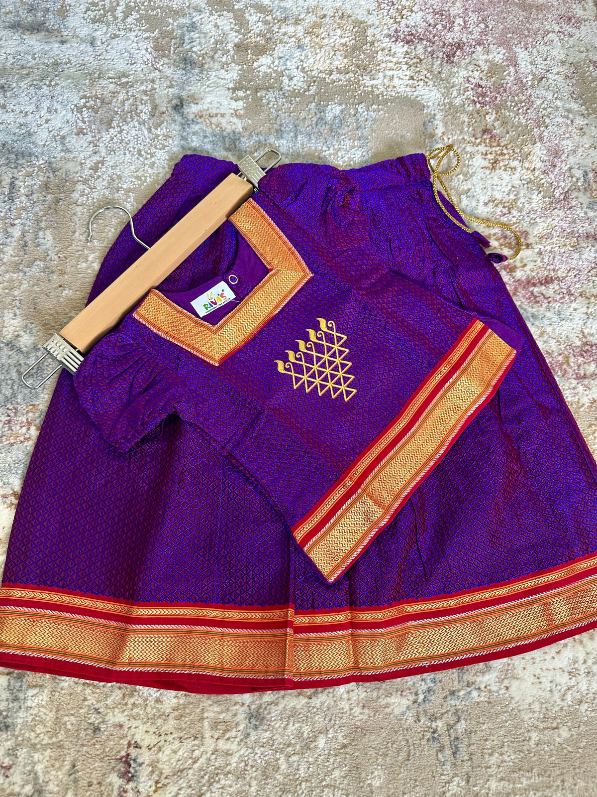 Classic Khan Parkar Polka Purple - With Saraswati Embroidery Print