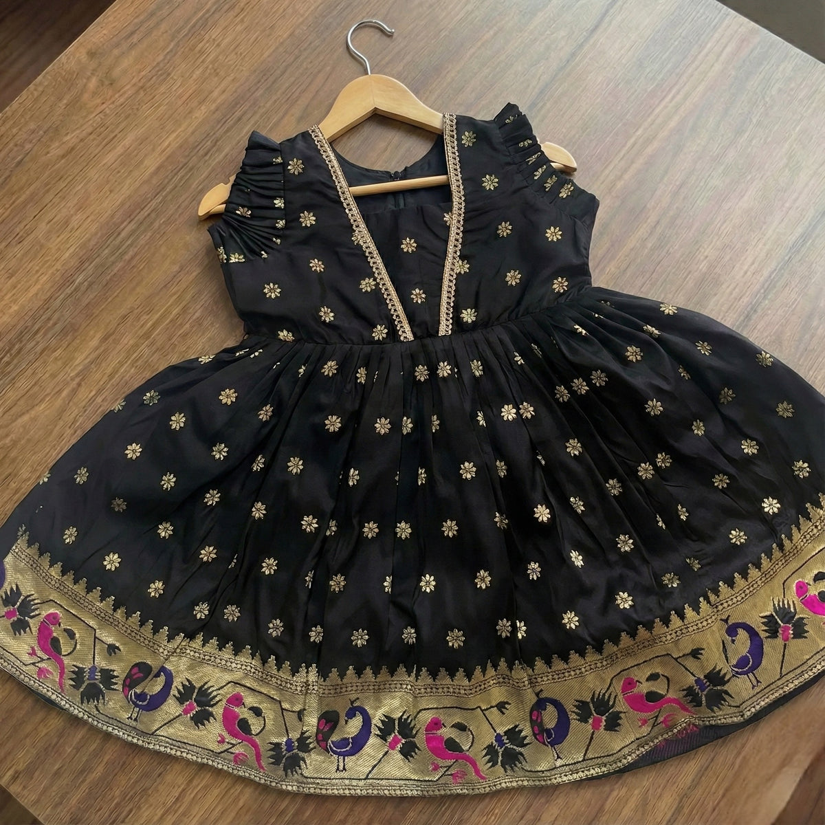 Star Butti Silk Frock - Black