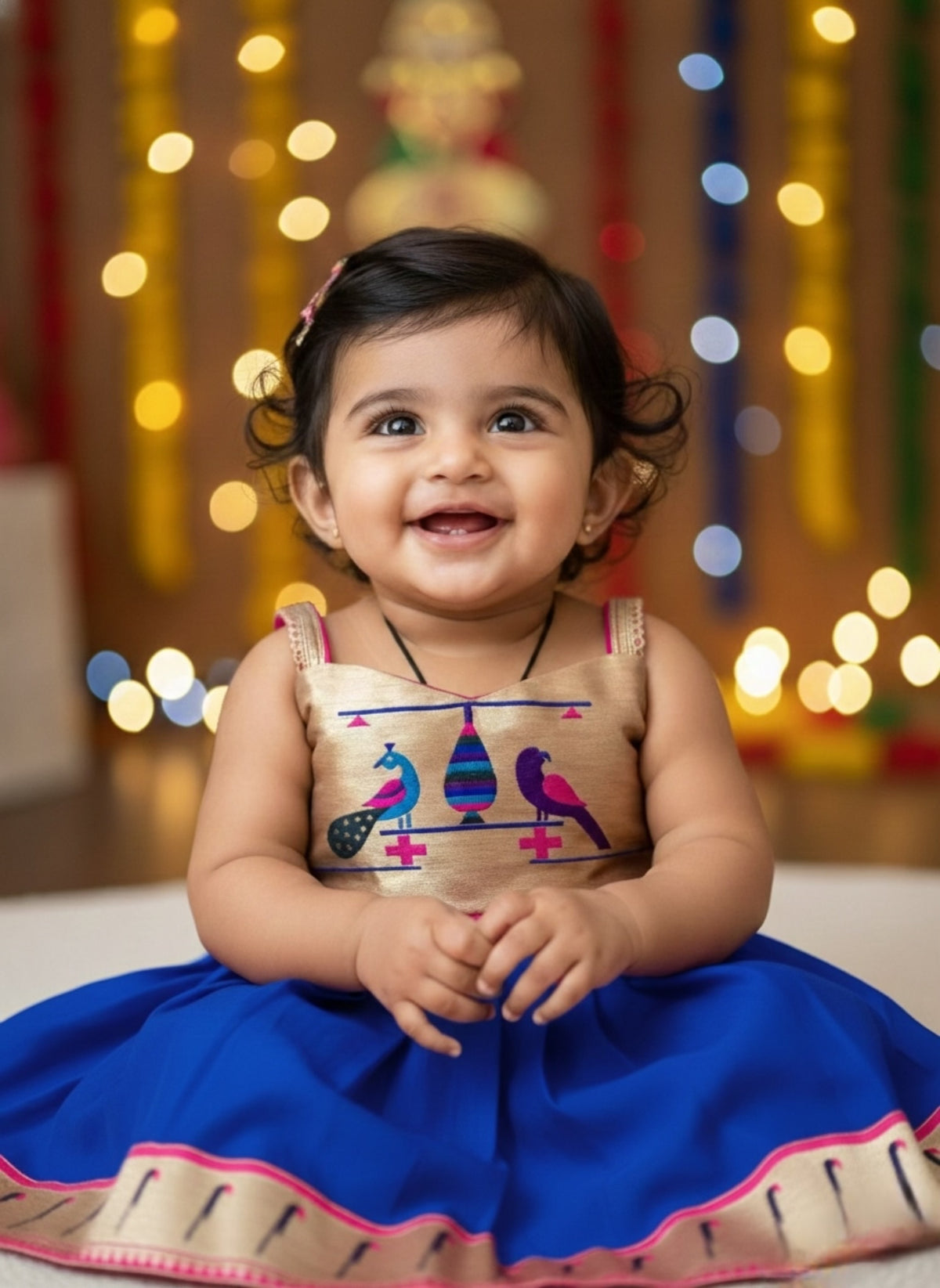 Royal Blue Paithni Frock with Munia Border