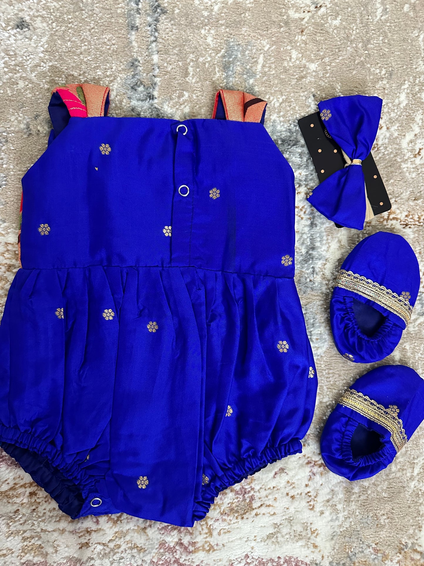 Lotus Soft Silk Ethnic Romper Set - Royal Blue