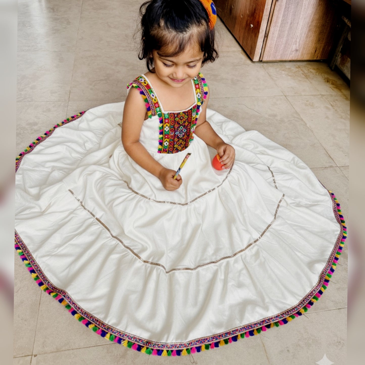 Garba One piece - Off White with dupatta