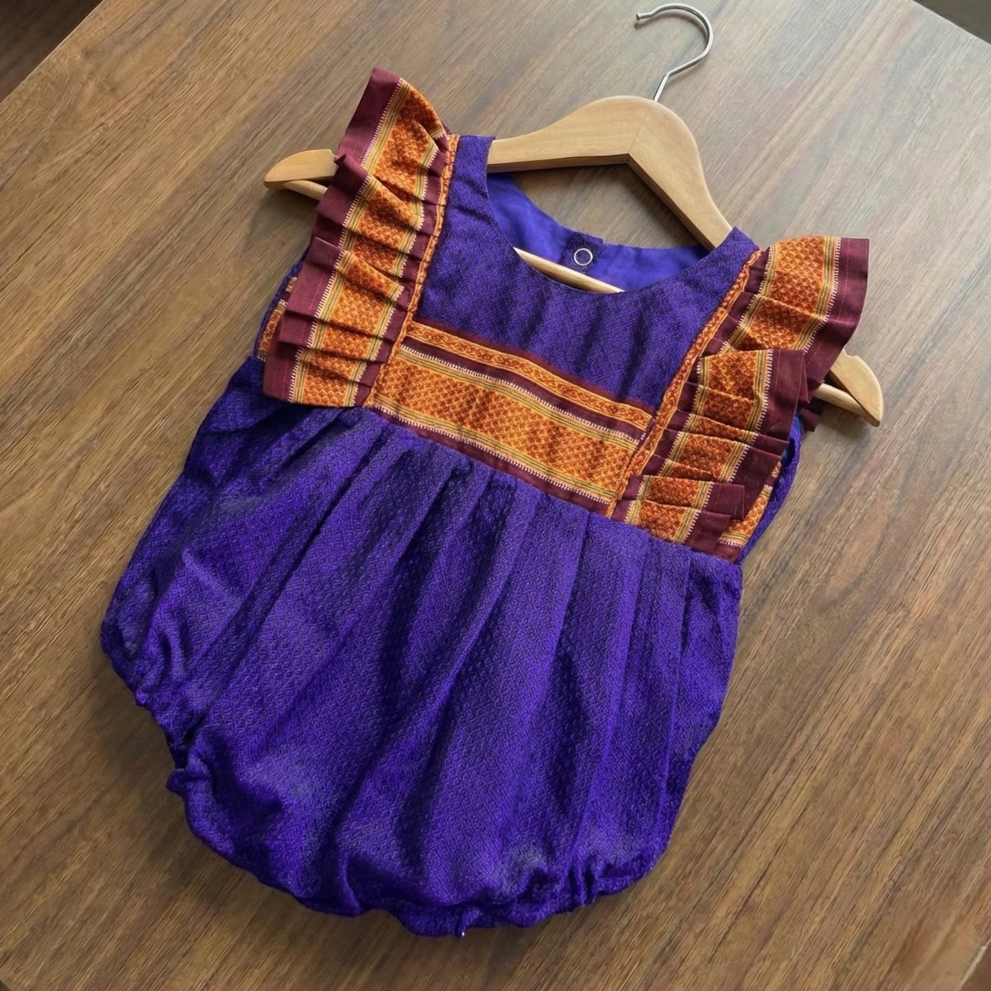 Royal Blue Ethnic Baby Romper with zari frills