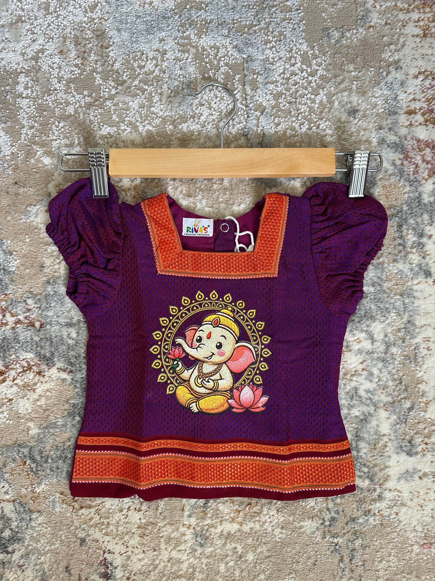 Classic Khan Parkar Polka Purple - With Bappa Embroidery Print