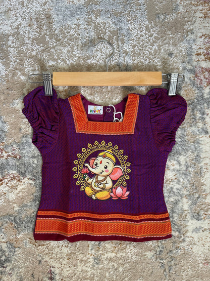Classic Khan Parkar Polka Purple - With Bappa Embroidery Print