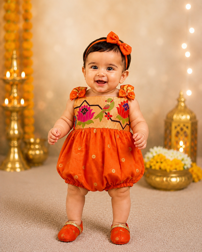 Lotus Soft Silk Ethnic Romper Set - Orange