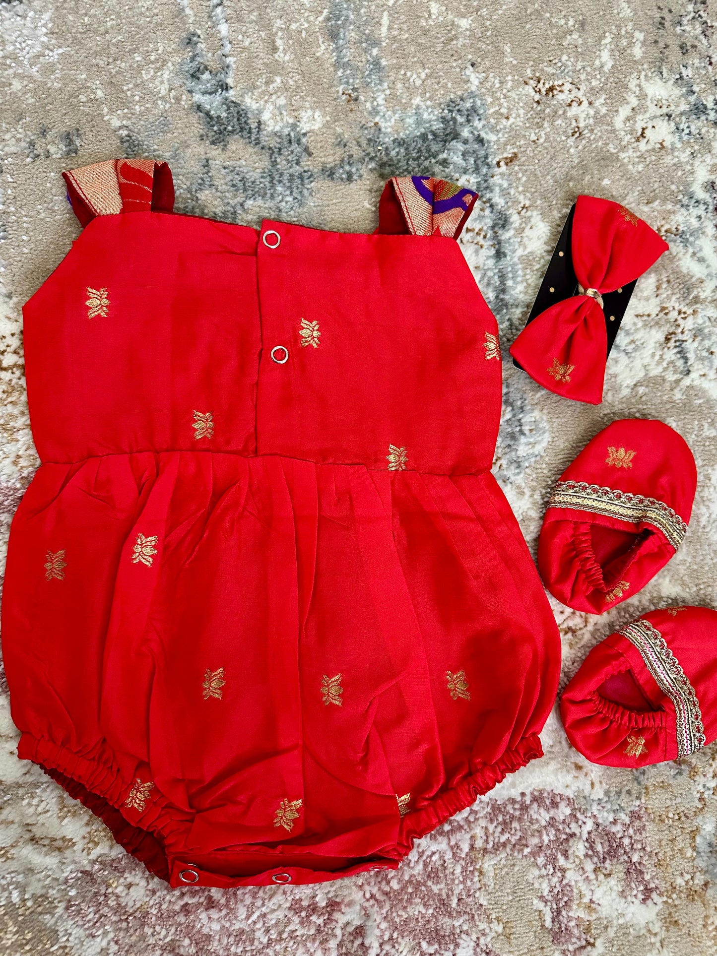 Lotus Soft Silk Ethnic Romper Set - Tomato Red