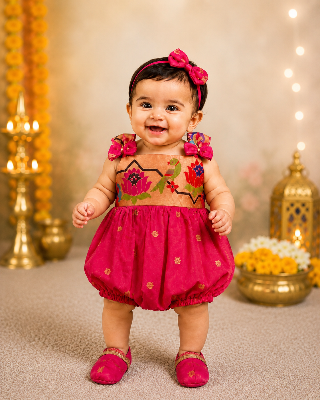 Lotus Soft Silk Ethnic Romper Set - Pink