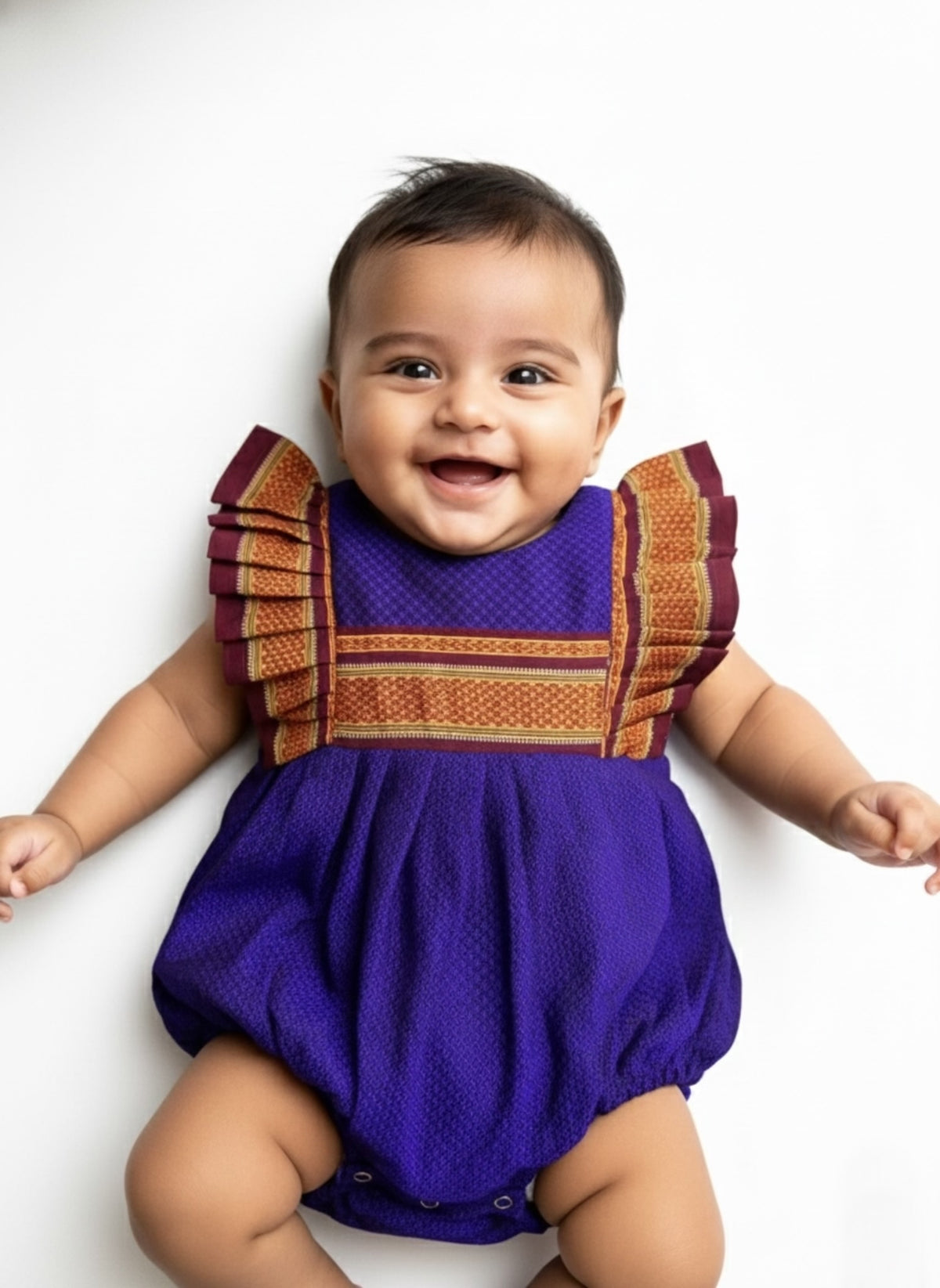 Royal Blue Ethnic Baby Romper with zari frills