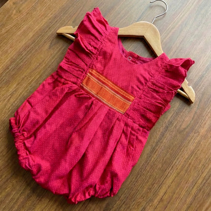 Magenta Pink Ethnic Baby Romper with plain frills