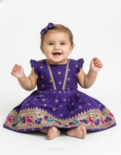 Star Butti Silk Frock - Dark Purple