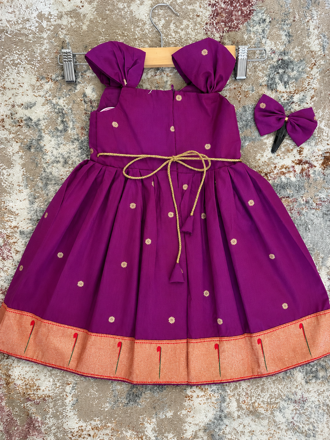 Swarna Silk(soft) Paithani frock- Purple